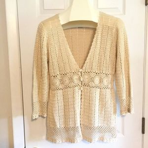 Nine West Crochet Cardigan Sweater size M Natural